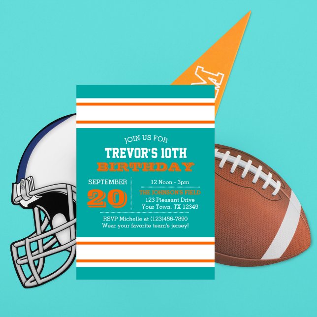 Aqua Orange and White Team Birthday Invitation (Creator Uploaded)