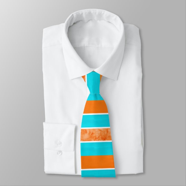 Aqua Orange Bold Stripes Tie (Tied)