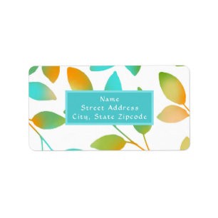 Aqua Orange Green Leaves Label