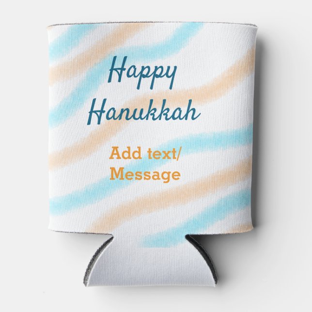 Aqua orange happy Hanukkah add name text message Can Cooler (Front)