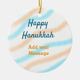 Aqua orange happy Hanukkah add name text message Ceramic Tree Decoration