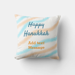 Aqua orange happy Hanukkah add name text message Cushion