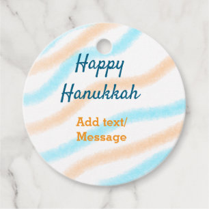 Aqua orange happy Hanukkah add name text message Favour Tags