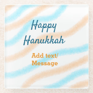 Aqua orange happy Hanukkah add name text message Glass Coaster