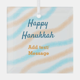 Aqua orange happy Hanukkah add name text message Glass Tree Decoration