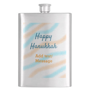 Aqua orange happy Hanukkah add name text message Hip Flask