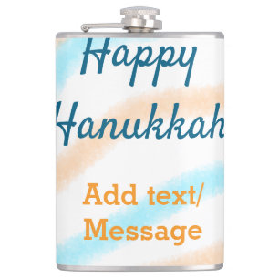 Aqua orange happy Hanukkah add name text message Hip Flask
