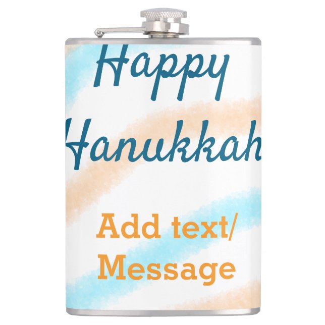 Aqua orange happy Hanukkah add name text message Hip Flask (Front)