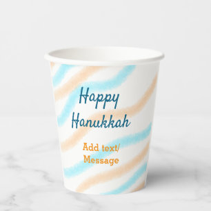 Aqua orange happy Hanukkah add name text message Paper Cups