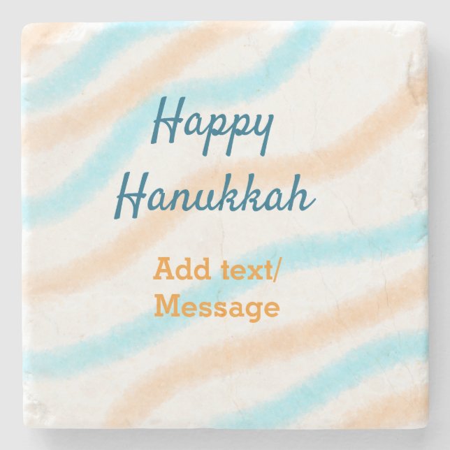 Aqua orange happy Hanukkah add name text message Stone Coaster (Front)