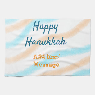 Aqua orange happy Hanukkah add name text message Tea Towel