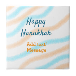 Aqua orange happy Hanukkah add name text message Tile