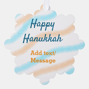 Aqua orange happy Hanukkah add name text message Tree Decoration Card