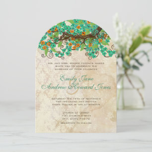 Aqua Orange & Lime Cherry Blossom Brown Paper Invitation