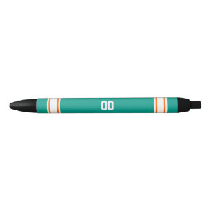 Aqua, Orange & White Football Team Personalised Black Ink Pen