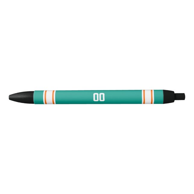 Aqua, Orange & White Football Team Personalised Black Ink Pen (Front)