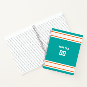 Aqua, Orange & White Football Team Spiral Notebook