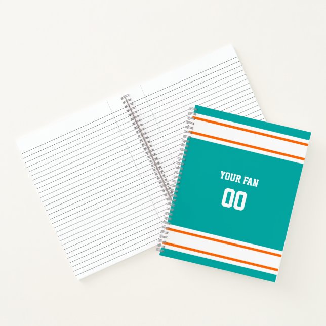 Aqua, Orange & White Football Team Spiral Notebook (Inside)