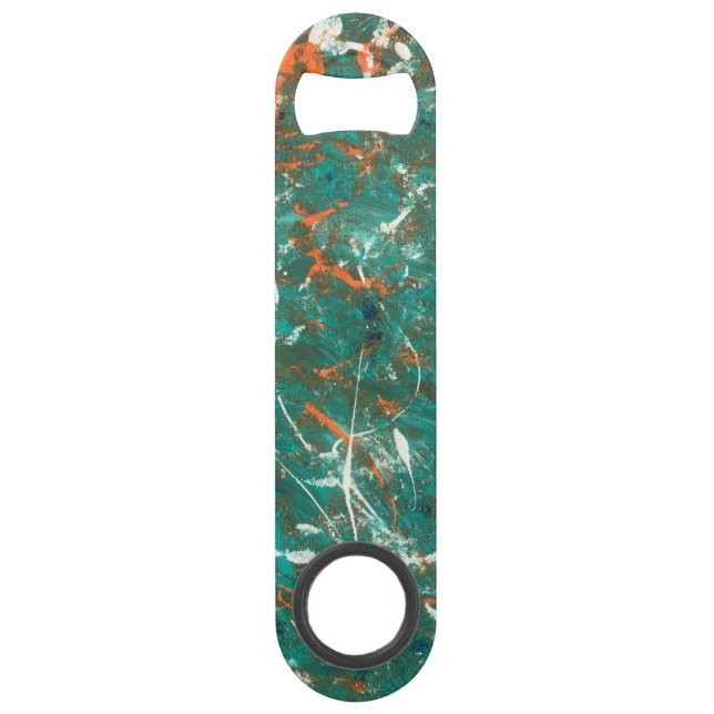 Aqua Orange White Stainless Steel Bottle Opener (Front)