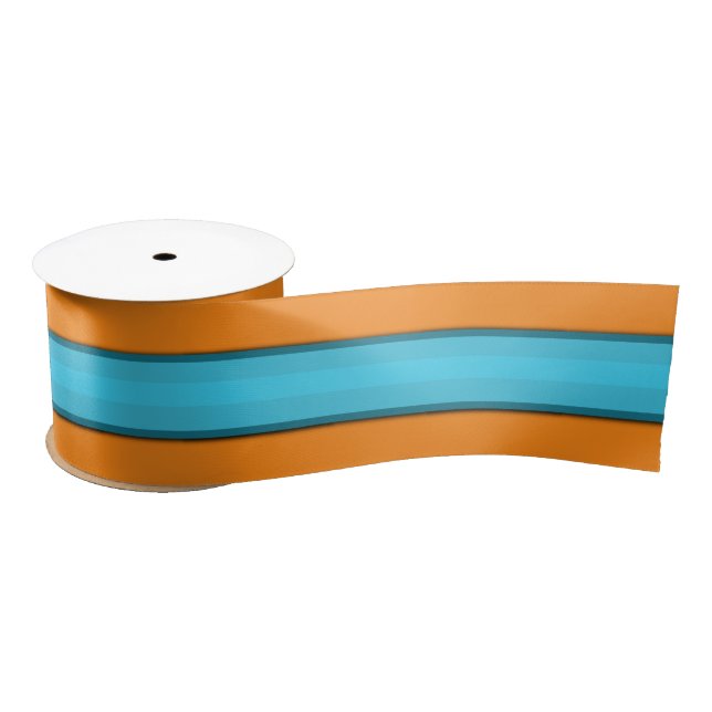 Aqua Orange Wide Stripes Satin Ribbon (Spool)
