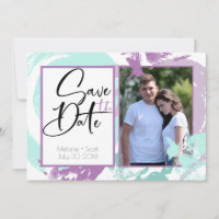 Aqua Orchid Abstract Brush Strokes Save the Date