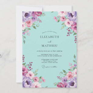 Aqua Orchid Painted Wedding Invitation