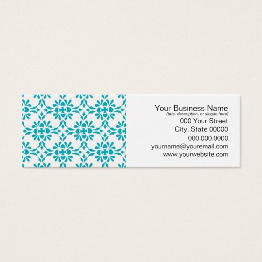 Aqua over White Damask Style Pattern Mini Business Card