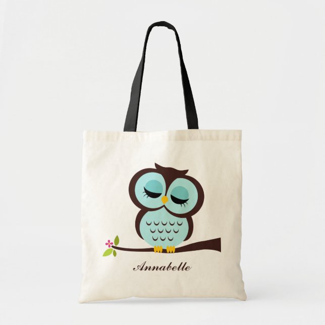 Aqua Owl Tote Bag (Front)