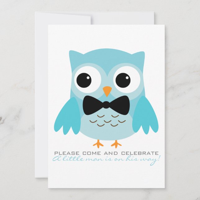 Aqua Owl with Bow Tie Baby Shower Invitation (Front)