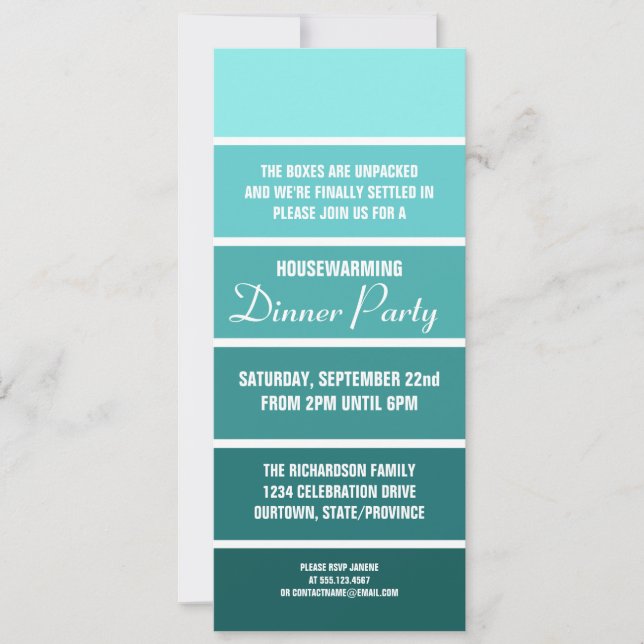 Aqua Paint Sample Card Housewarming Invitation (Front)