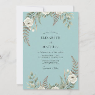 Aqua Painted Fern Wedding Invitation