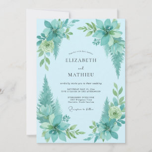 Aqua Painted Foliage Wedding Invitation