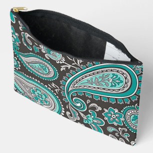 Aqua Paisley Print Cosmetic Bag