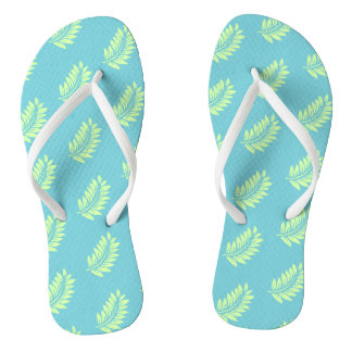 Aqua Palm Leaf Pattern Tropical Flip Flops