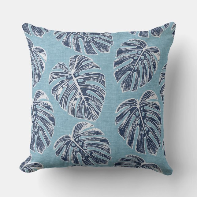 Aqua Palm Leaves Throw Pillow (Front)