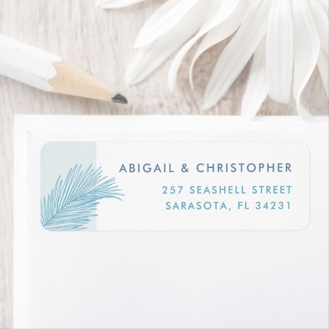 Aqua Palm Leaves Tropical Beach Return Address (Insitu)