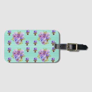 Aqua Pansy Viola Floral dot Pattern Luggage Tag