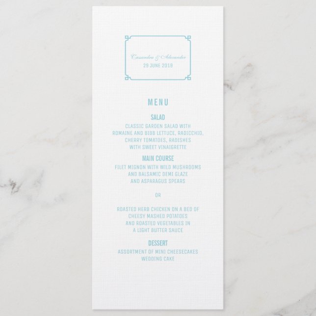 Aqua Paradise Deco Chic Wedding Menu (Front)