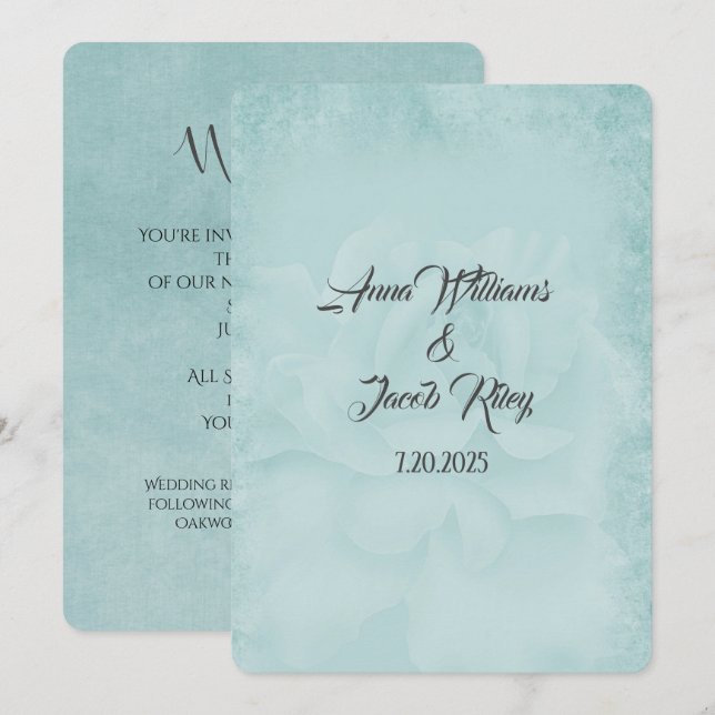 aqua pastel wedding rose background invitation (Front/Back)