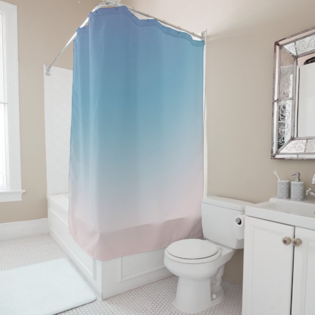 Aqua Peach Blush Ombre Shower Curtain (In Situ)