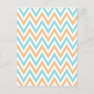 Aqua- peach, Chevron Zigzag Postcard