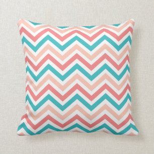 Aqua Peach Coral Chevron Pattern Toss Pillow