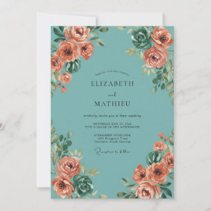 Aqua Peach Painted Wedding Invitation