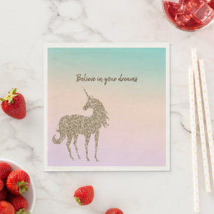 Aqua Peach Purple Pink Tie Dye Glitter Unicorn Napkin