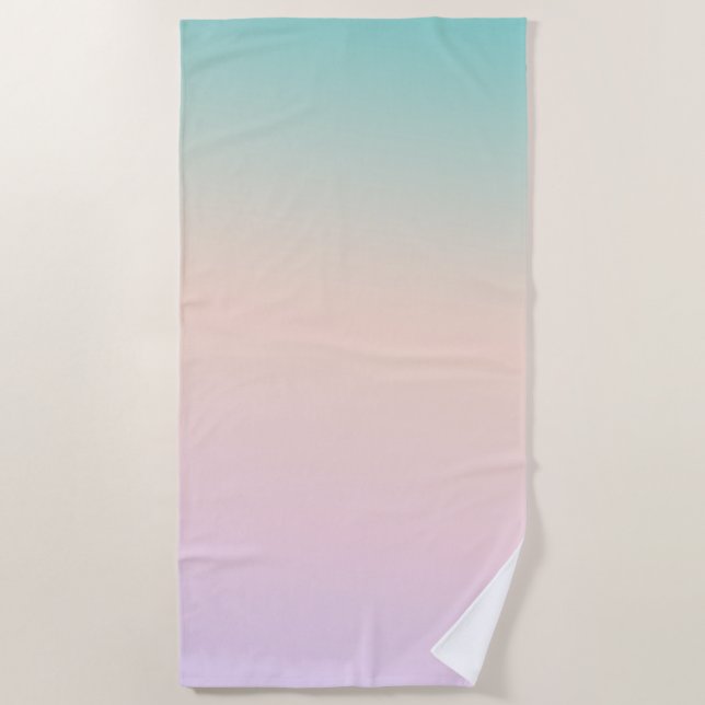 Aqua Peach Purple Pink Tie Dye Ombre Beach Towel (Front)