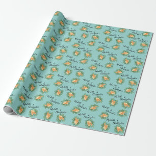 Aqua Peach Wedding Floral Roses Wrapping Paper