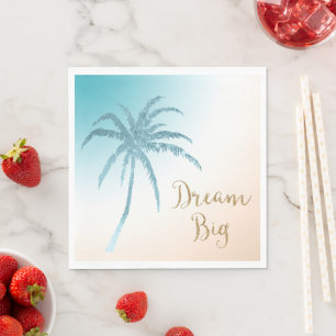 Aqua Peach White Palm Tree Gold Dream Napkin