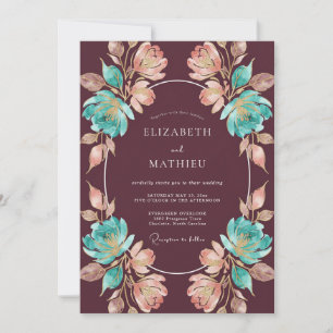 Aqua Peach Wine Wreath Wedding Invitation