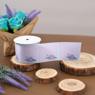 Aqua Peacock and Roses Satin Ribbon