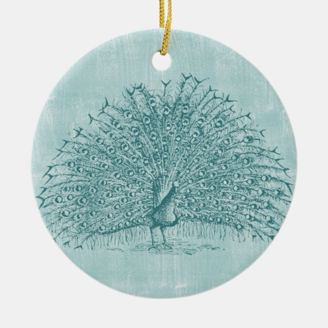 Aqua Peacock Ceramic Tree Decoration (Front)